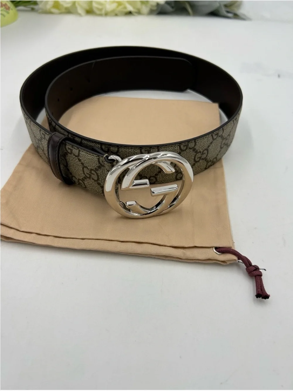 Men’s Gucci GG supreme belt interlocking G buckle size 80/32 inch made Italy